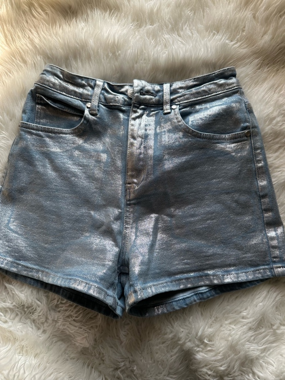 Vibrant m.iu. Metallic Blue Women's High-Rise Shorts